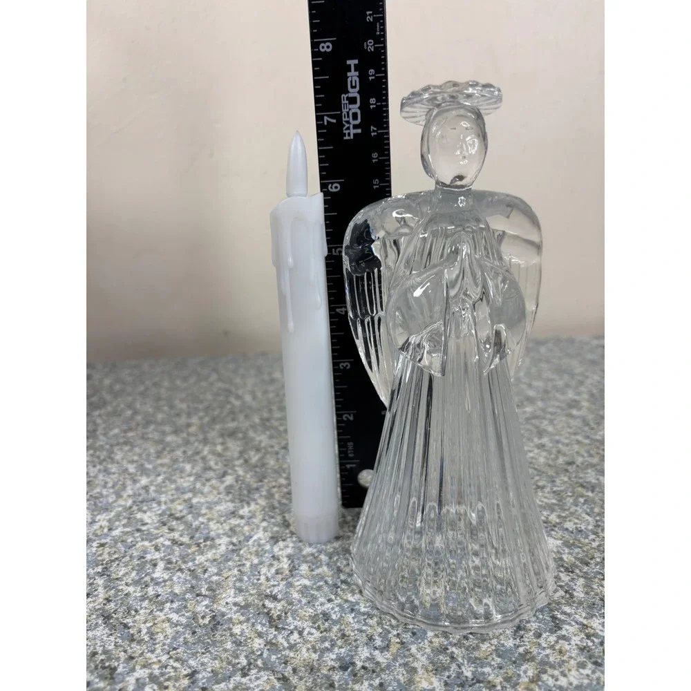 Unbranded Glass Angel Taper Candle Holder Clear Ribbed Praying Figurine 6.25in